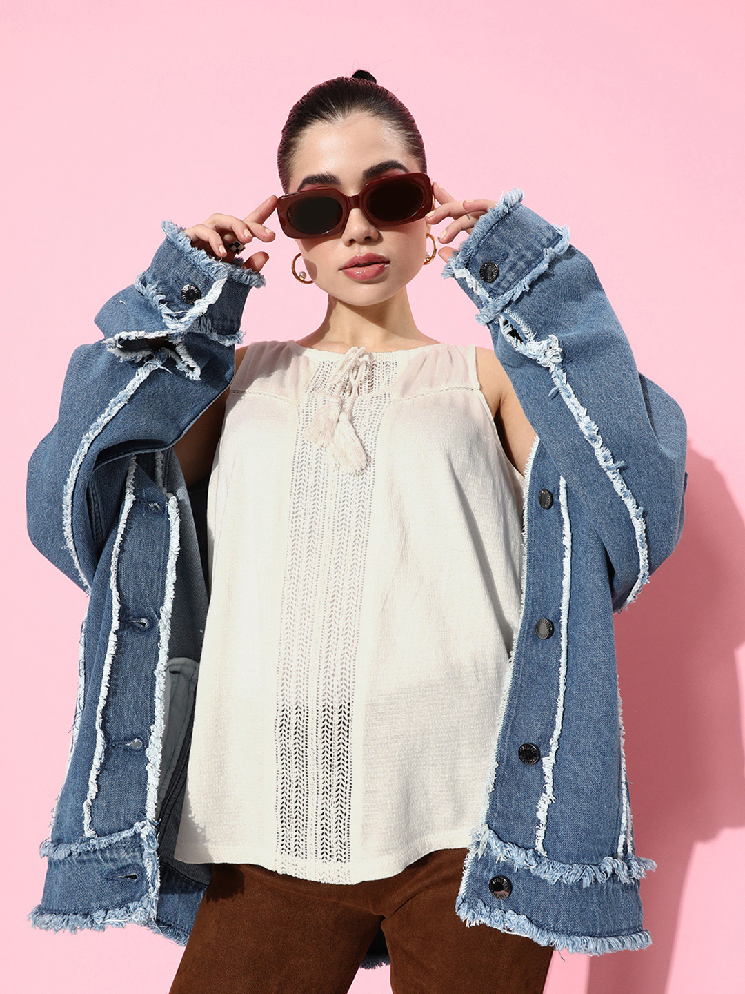 

EVERYDAY by ANI White Schiffli Tie-Up Neck Top