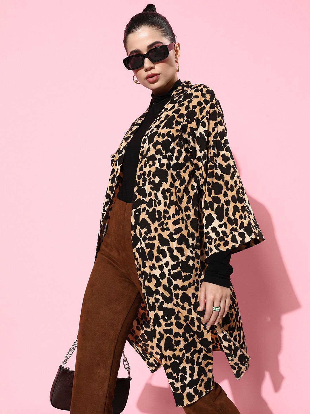 

EVERYDAY by ANI Women Black & Beige EVERYDAY by ANImal Print Longline Shrug