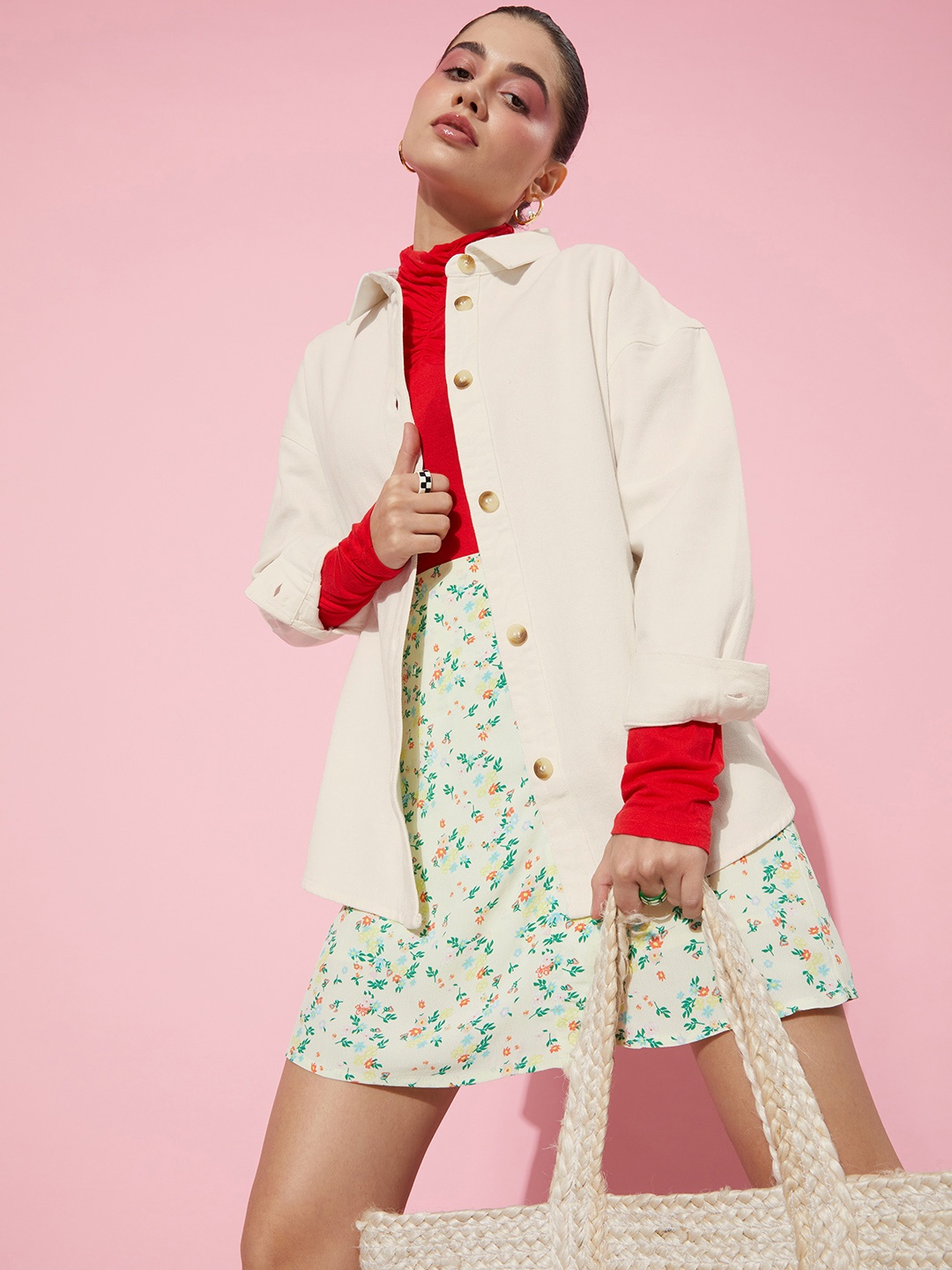 

ANI Women White Twill Boxy Longline Casual Shirt