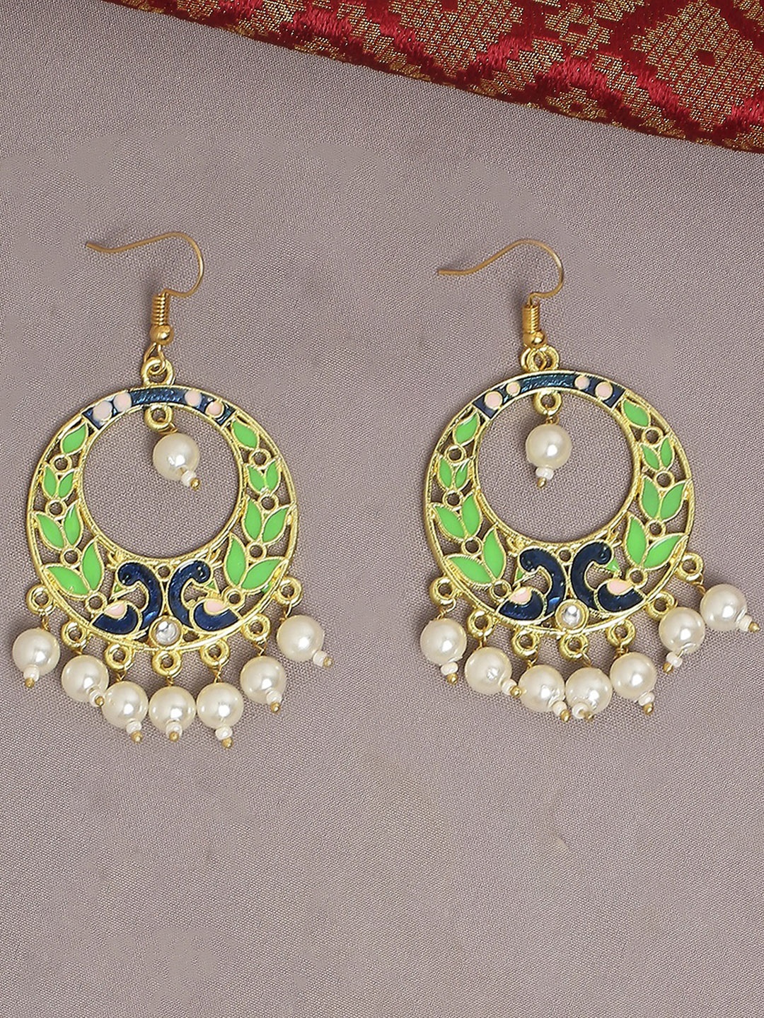 

OOMPH Women Gold -Plated Peacock Shaped Drop Earrings, Green