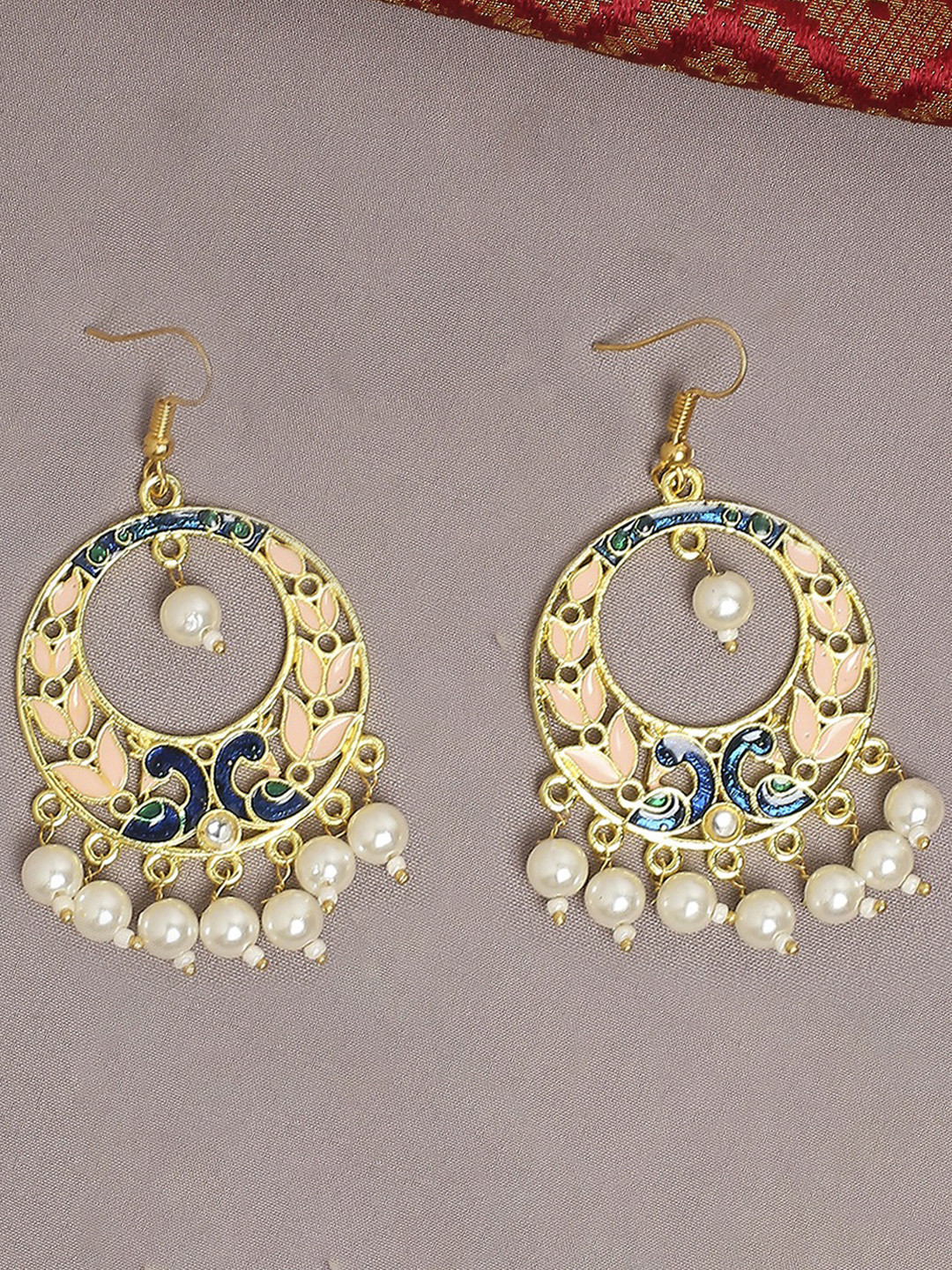 

OOMPH Women Gold Plated Peacock Shaped Drop Earrings, Pink
