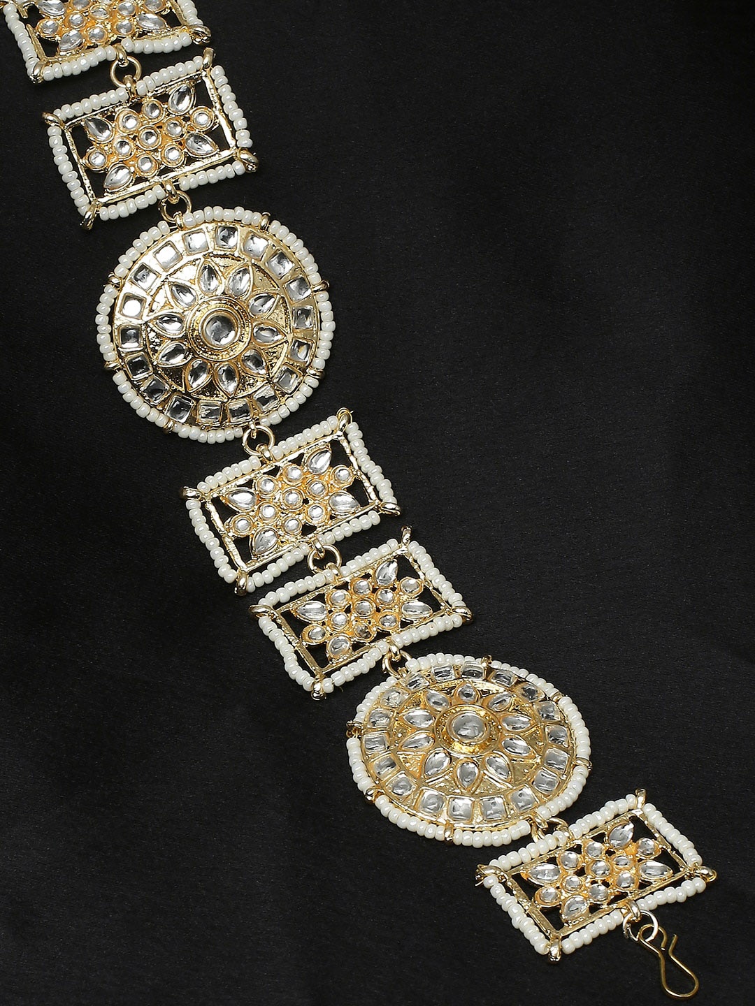 

OOMPH Kundan Stone-Studded Pearl Beaded Head Chain, Gold