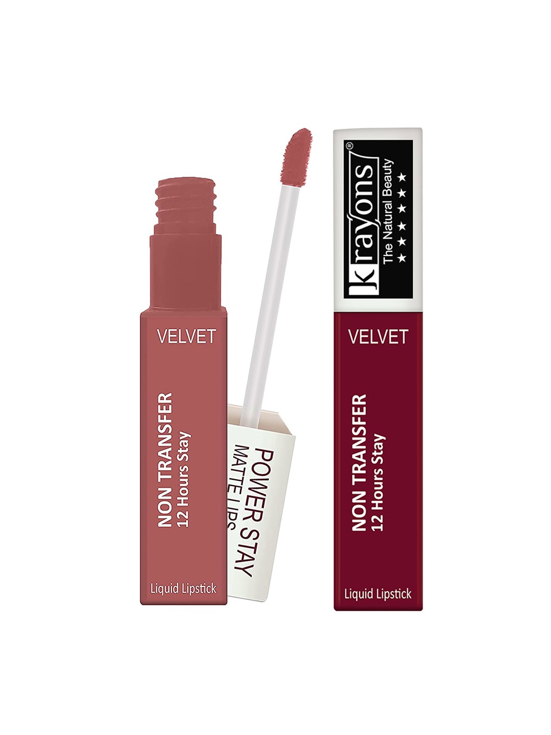 

krayons Power Stay Non-Transfer Matte Liquid Lipstick 4ml Each - Maroon Magic 21 & Wow Nude 09