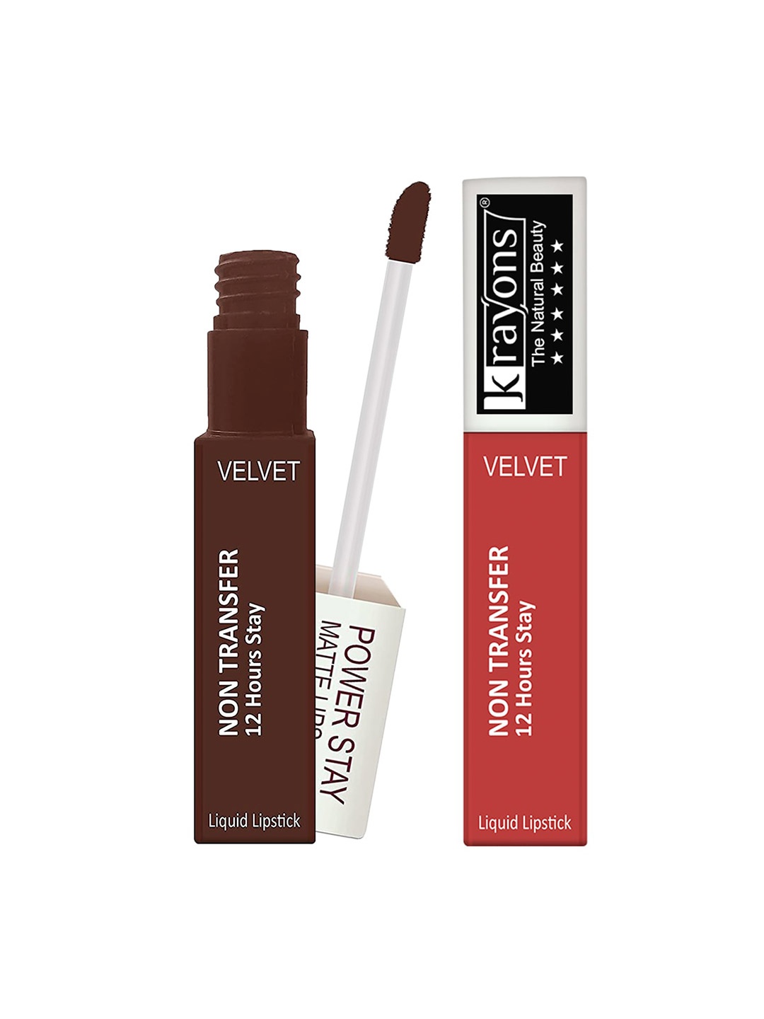 

krayons Power Stay Non-Transfer Matte Liquid Lipstick 4ml Each - Burnt Orange & Caramel, Brown