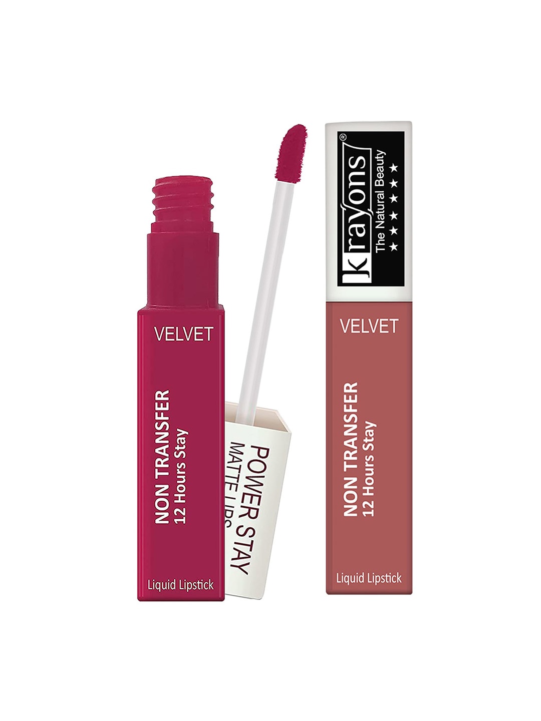 

krayons Power Stay Non-Transfer Matte Liquid Lipstick 4ml Each - Pink Glam 10 & Wow Nude 21