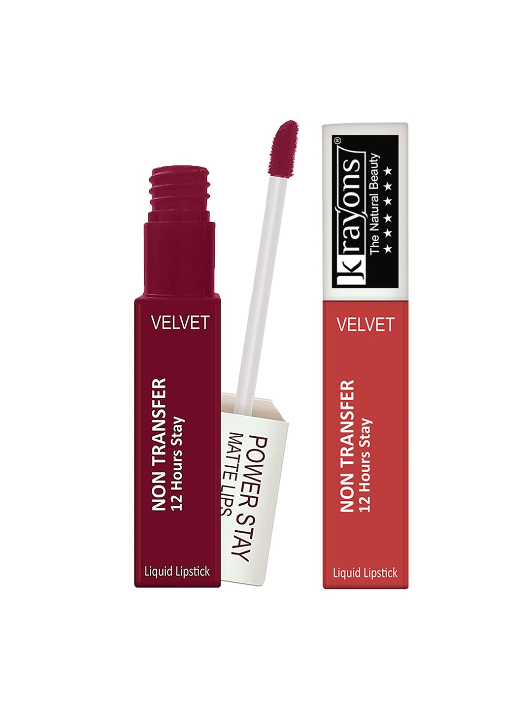 

krayons Power Stay Non-Transfer Matte Liquid Lipstick 4ml Each - Maroon Magic 09 & Burnt Orange 01