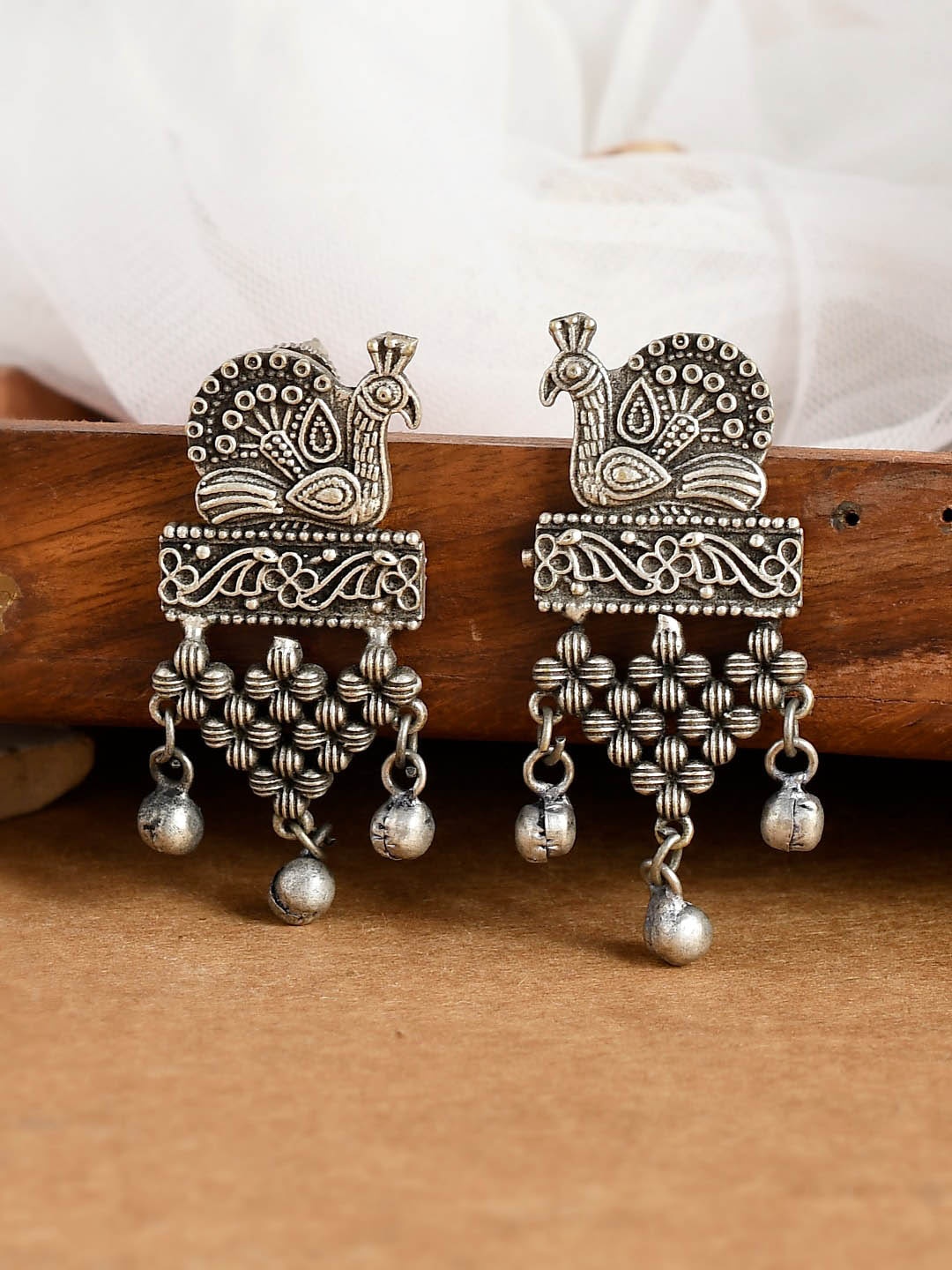 

AQUASTREET JEWELS Peacock Shaped Drop Earrings, Silver