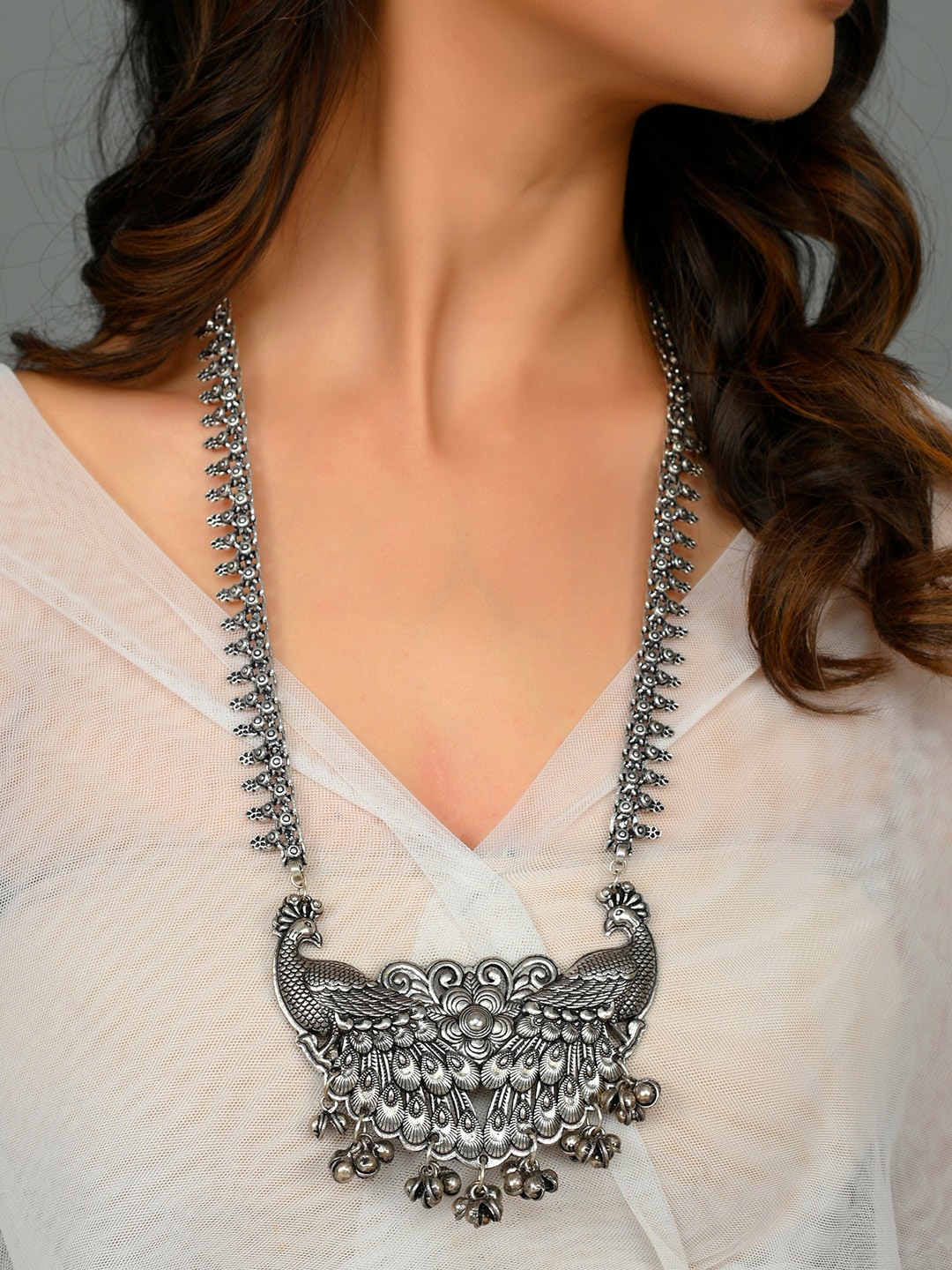 

AQUASTREET JEWELS Silver-Toned Brass Silver-Plated Oxidised Necklace