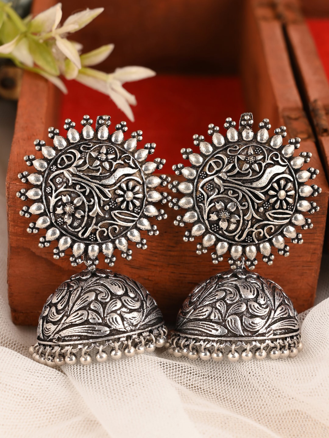 

AQUASTREET JEWELS Silver-Toned Geometric Jhumkas Earrings