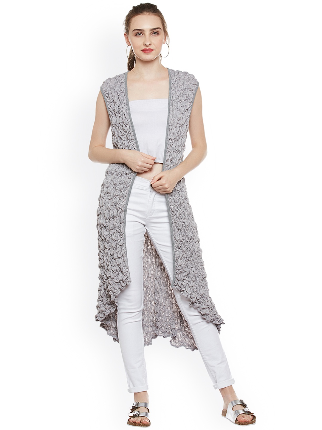 

Zastraa Grey Textured High Low Shrug