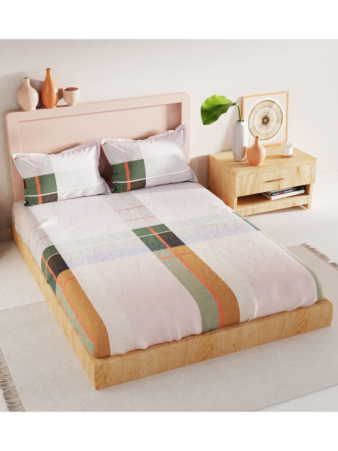 

BIANCA Pink & Brown 200 TC King Bedsheet with 2 Pillow Covers & 2 Pillows