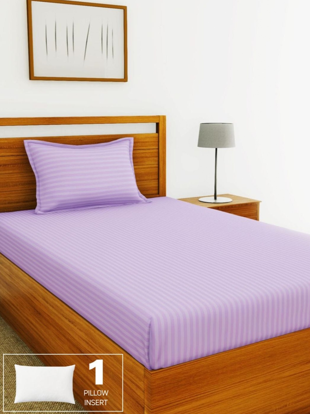 

BIANCA Purple Striped 210 TC Cotton Single Bedsheet with 1 Pillow Covers