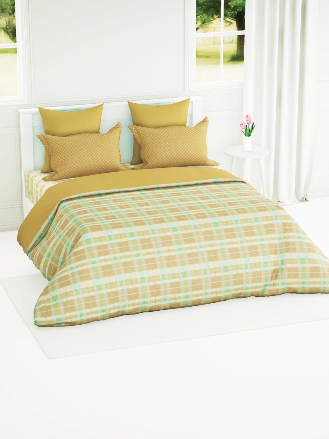 

BIANCA Yellow 144 TC Cotton Single Bedsheet with 1 Pillow Covers
