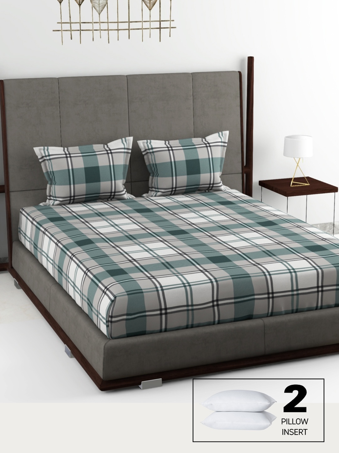 

BIANCA Green & White 180 TC Cotton King Bedsheet with 2 Pillow Covers & 2 Pillows