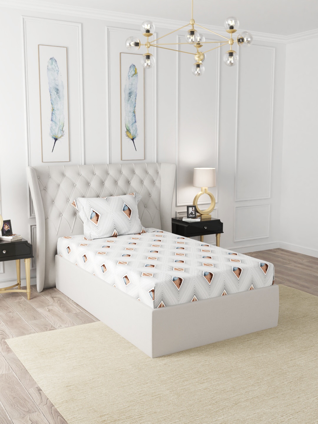 

BIANCA Black & White Geometric 200 TC Single Bedsheet with 1 Pillow Covers