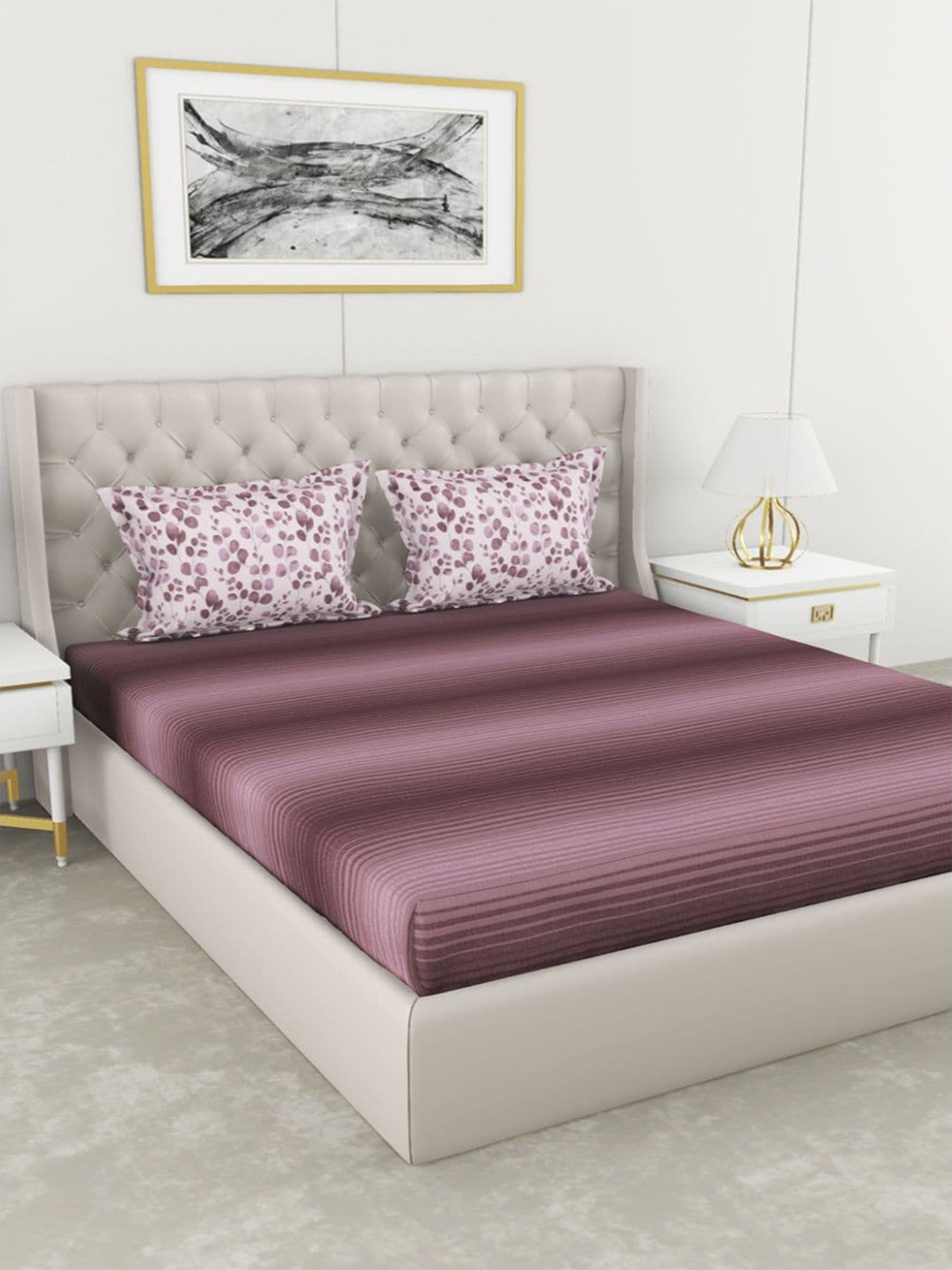 

BIANCA Purple Striped 210 TC Cotton King Bedsheet with 2 Pillow Covers