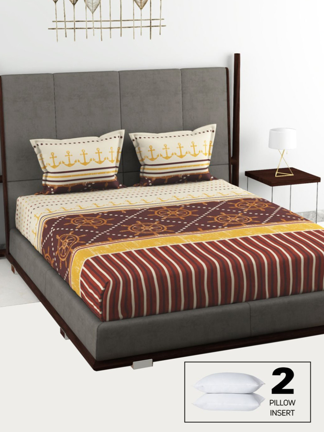 

BIANCA Yellow & Brown 180 TC Cotton King Bedsheet with 2 Pillow Covers