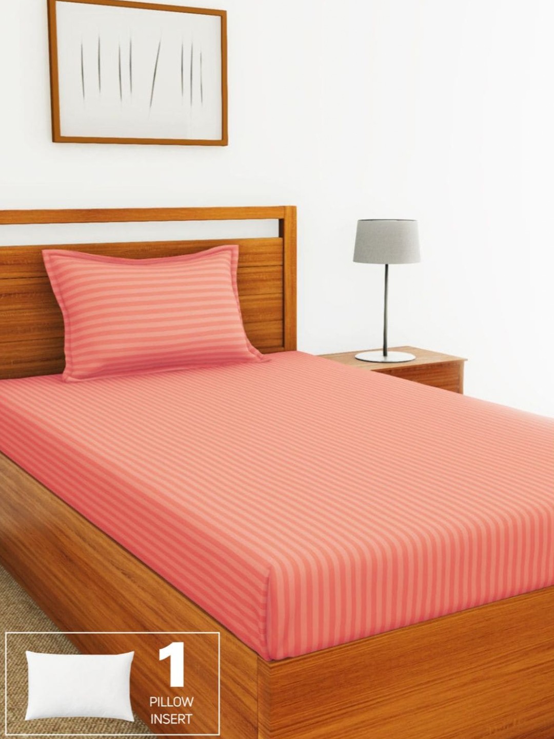 

BIANCA Striped 210 TC Cotton Single Bedsheet with 1 Pillow Cover, Peach