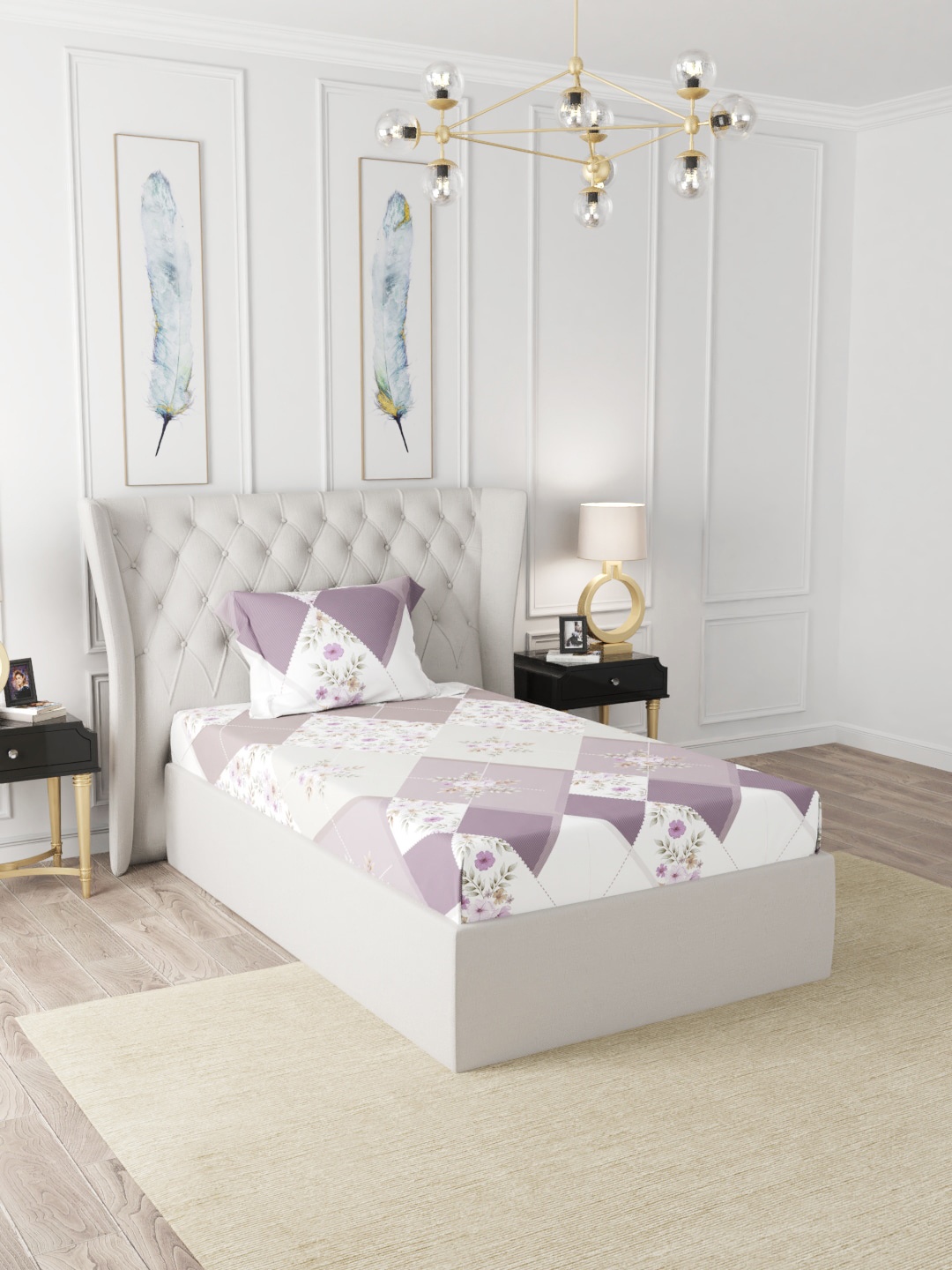 

BIANCA Floral 200 TC Single Bedsheet with 1 Pillow Covers, Purple