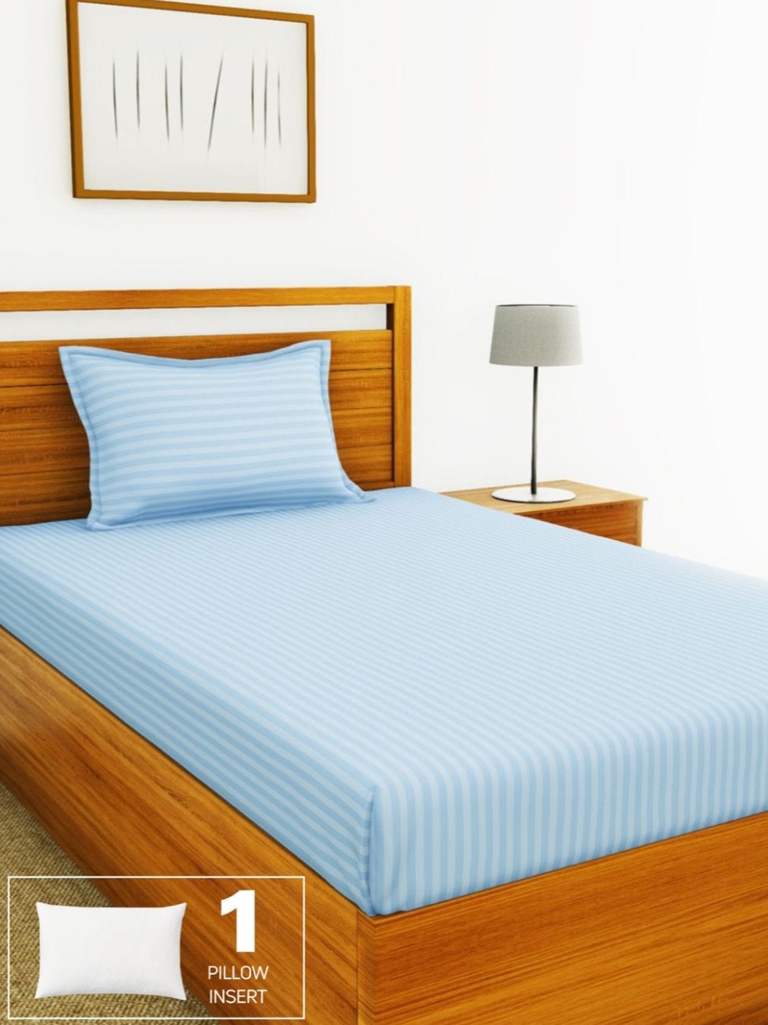 

BIANCA Striped 210 TC Cotton Single Bedsheet with 1 Pillow Covers, Blue