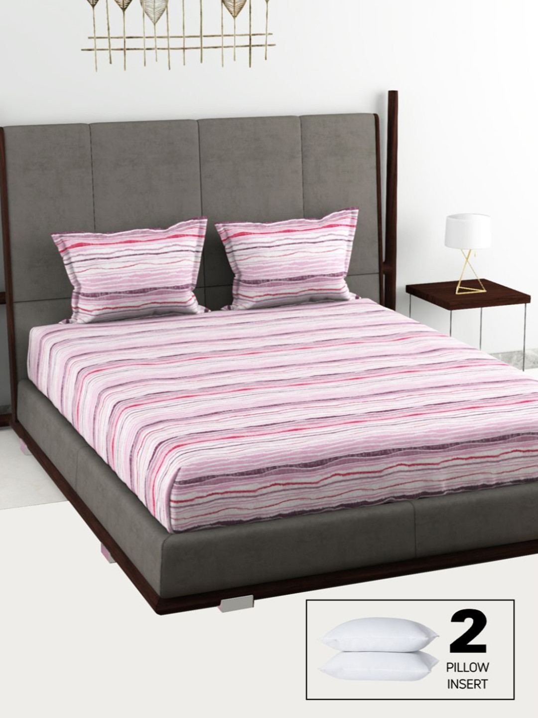 

BIANCA Geometric 180 TC Cotton King Bedsheet with 2 Pillow Covers, Pink