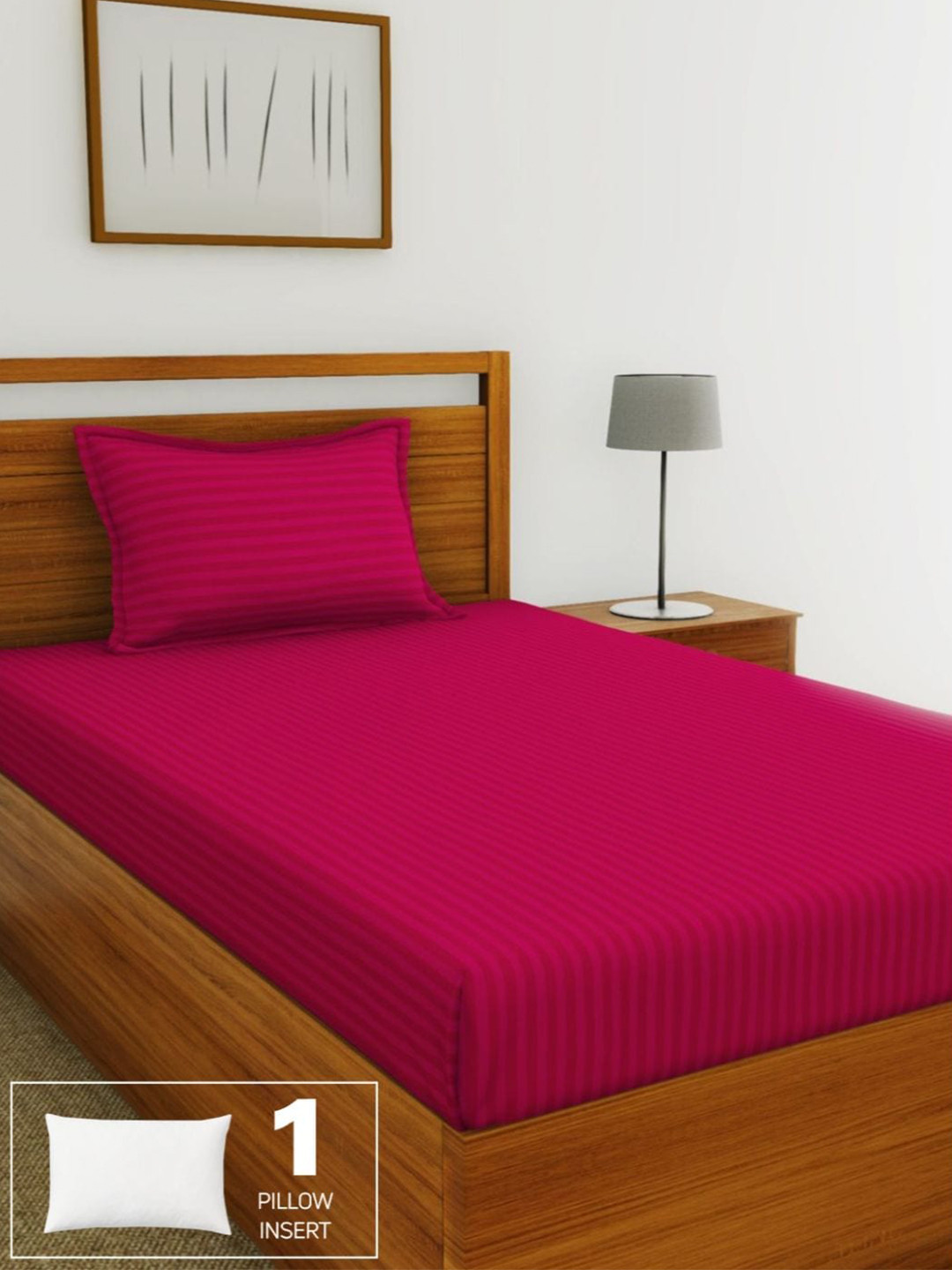 

BIANCA Striped 210 TC Cotton Single Bedsheet with 1 Pillow Cover, Fuchsia