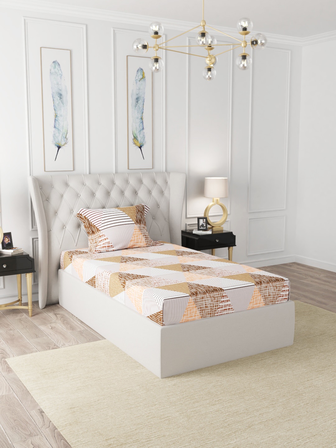 

BIANCA Geometric 200 TC Single Bedsheet with 1 Pillow Covers, Brown