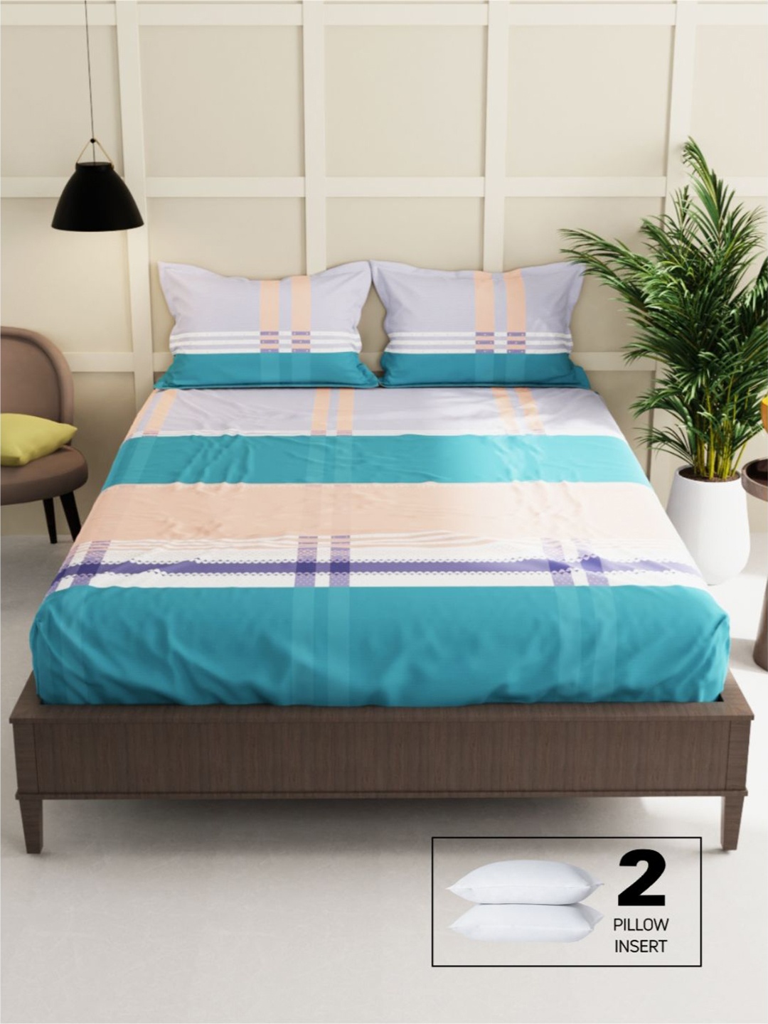 

BIANCA Striped 152 TC Queen Bedsheet with 2 Pillow Covers, Grey