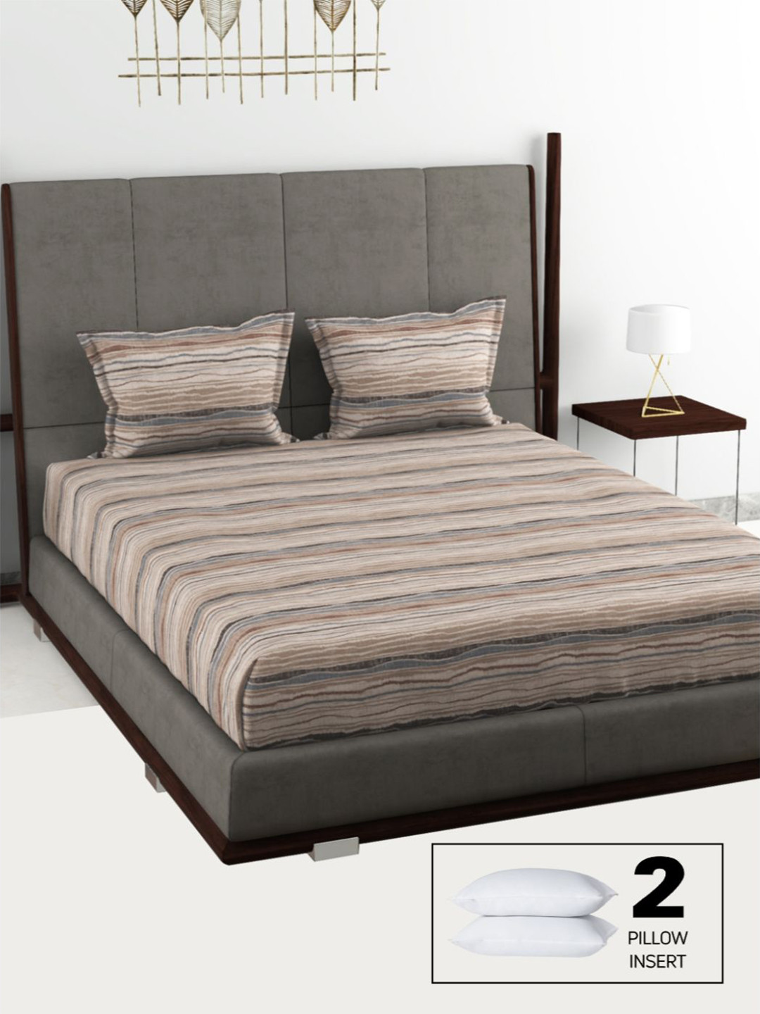 

BIANCA Striped 180 TC Cotton King Bedsheet with 2 Pillow Covers, Brown
