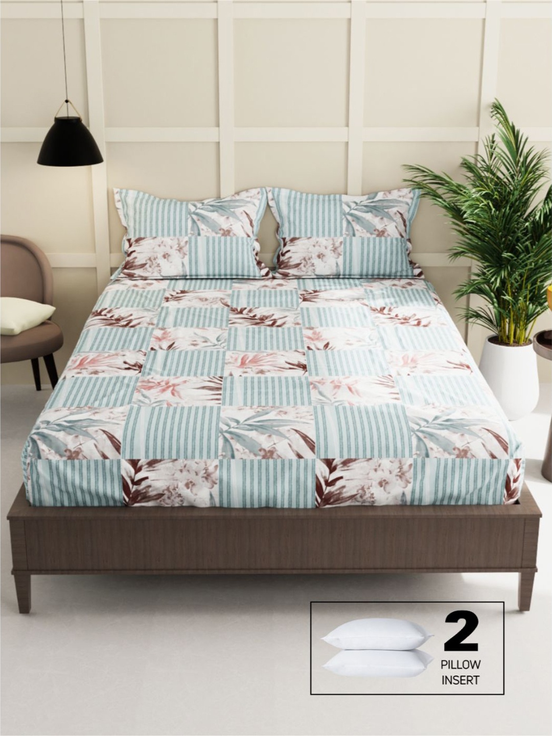

KOPA Floral 152 TC Queen Bedsheet with 2 Pillow Covers, Blue