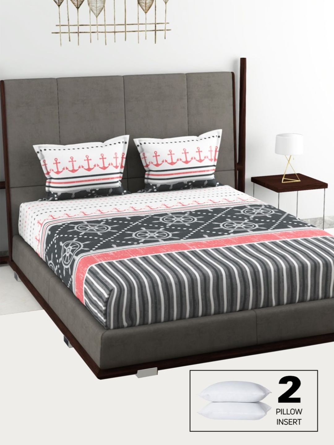 

BIANCA Geometric 180 TC Cotton King Bedsheet with 2 Pillow Covers, Black