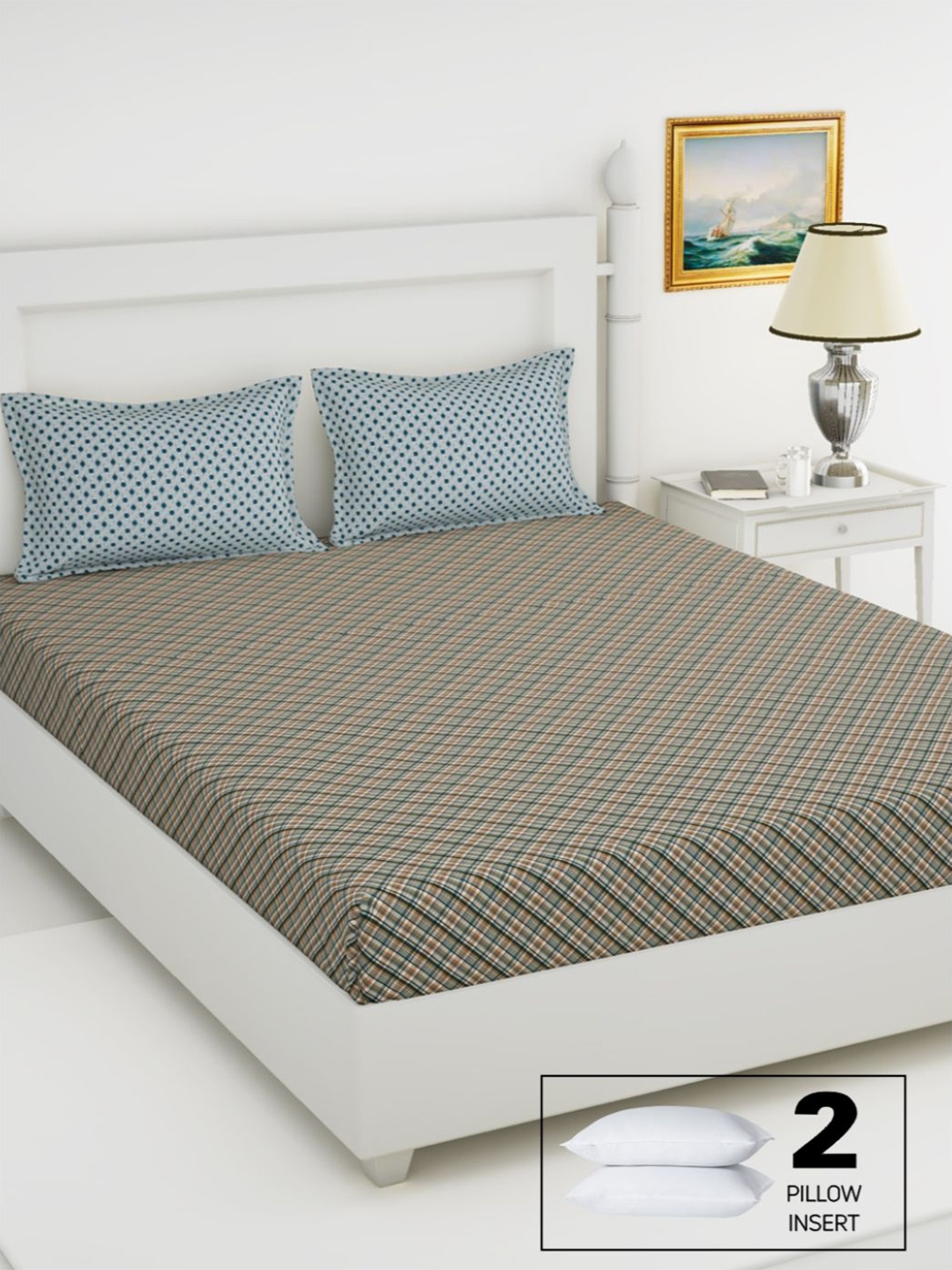

BIANCA Geometric 144 TC Cotton King Bedsheet with 2 Pillow Covers, Brown