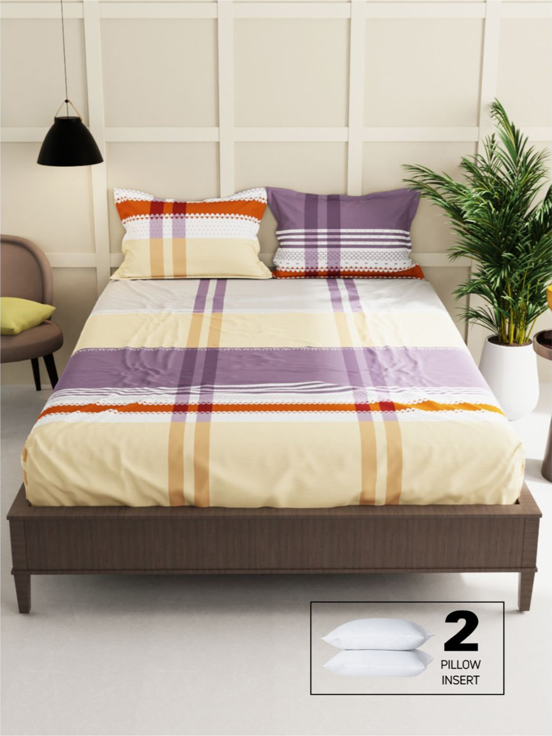 

KOPA Striped 152 TC Queen Bedsheet with 2 Pillow Covers, Beige