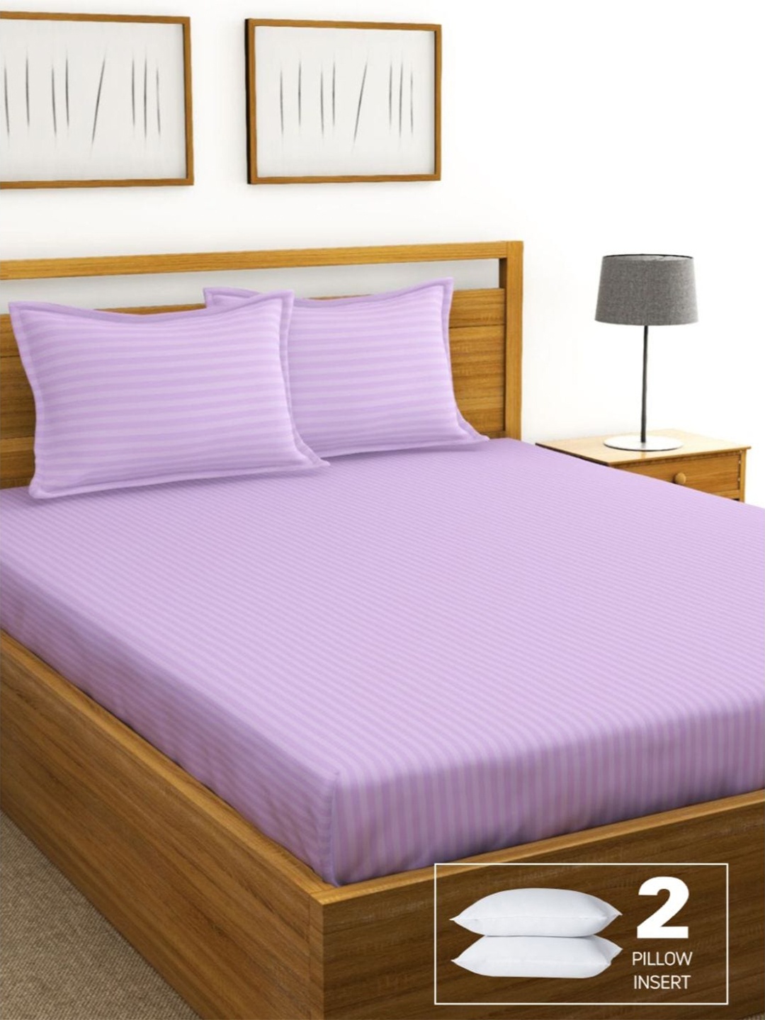 

BIANCA Purple Striped 210 TC King Cotton Bedsheet with 2 Pillow Covers