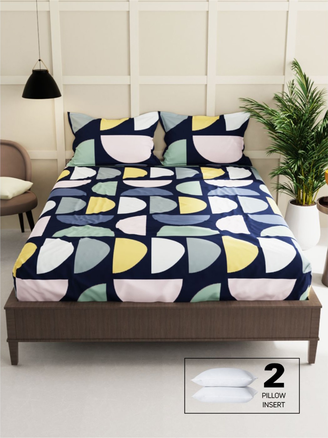 

BIANCA Black & Green Geometric 152 TC Queen Cotton Bedsheet with 2 Pillow Covers