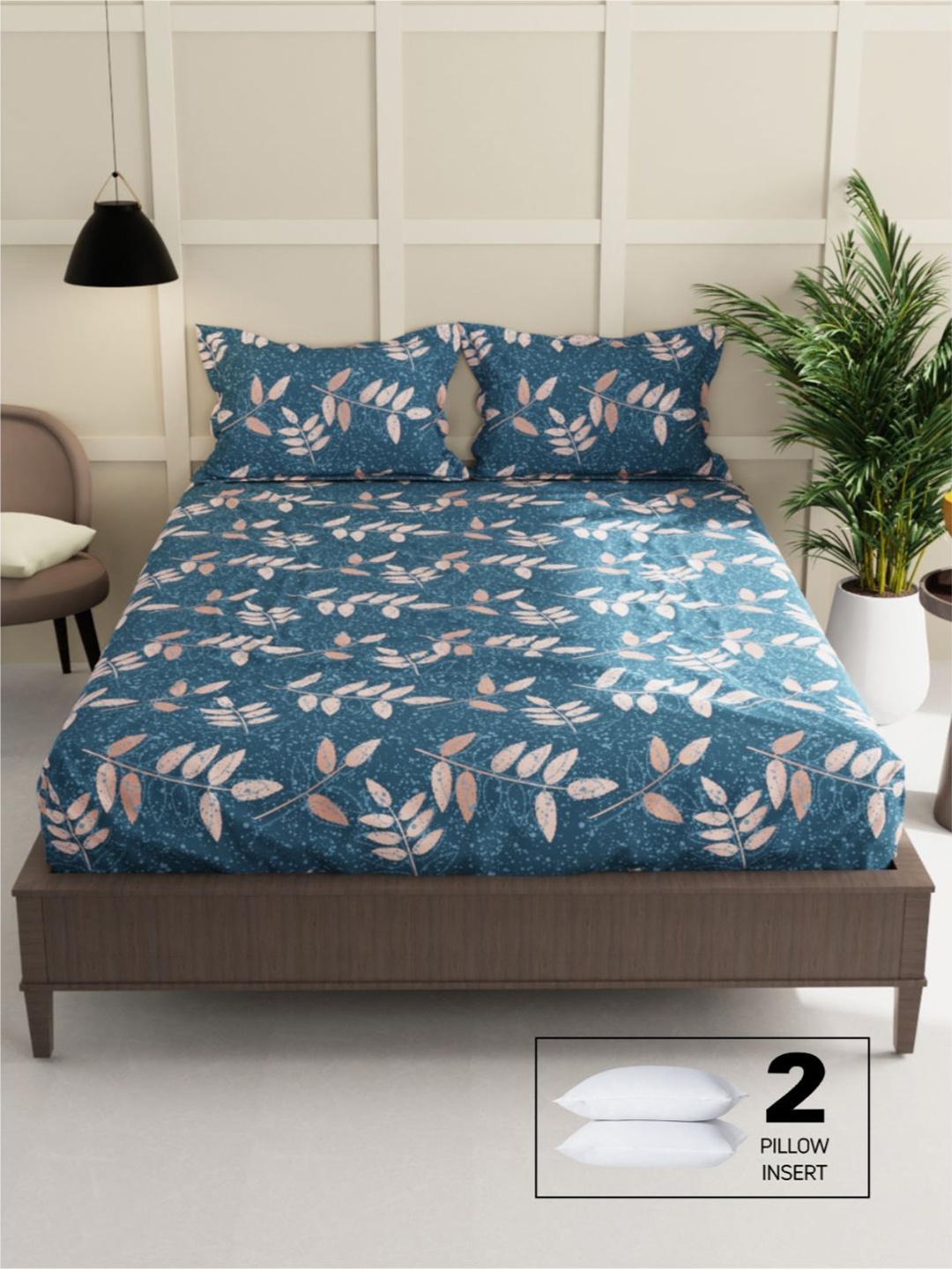 

BIANCA Blue & Pink Floral 152 TC Queen Cotton Bedsheet with 2 Pillow Covers