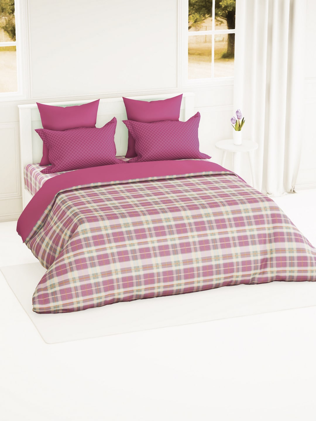 

BIANCA Pink & White Geometric 144 TC Single Cotton Bedsheet with 1 Pillow Cover & 1 Pillow