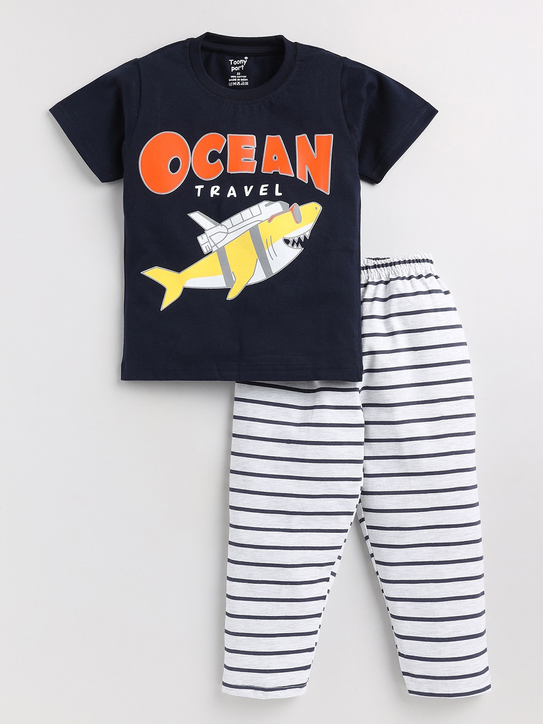 

Toonyport Kids Printed Top with Pyjamas Clothing Set, Navy blue