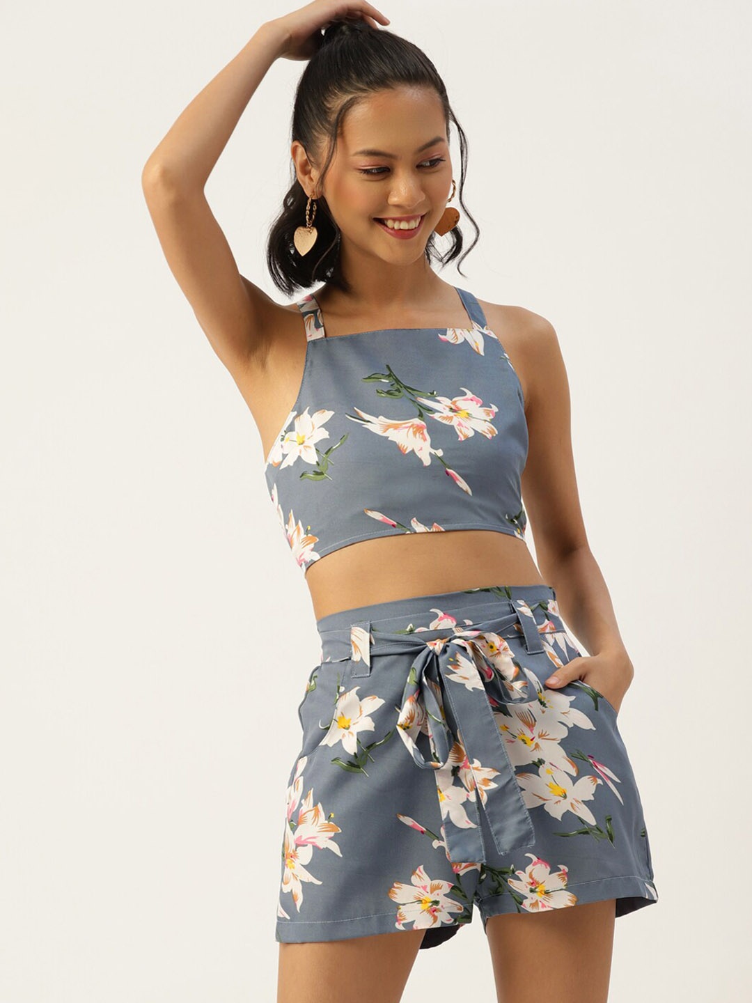 

SIRIKIT Women Printed Top With Shorts Co-Ords, Grey