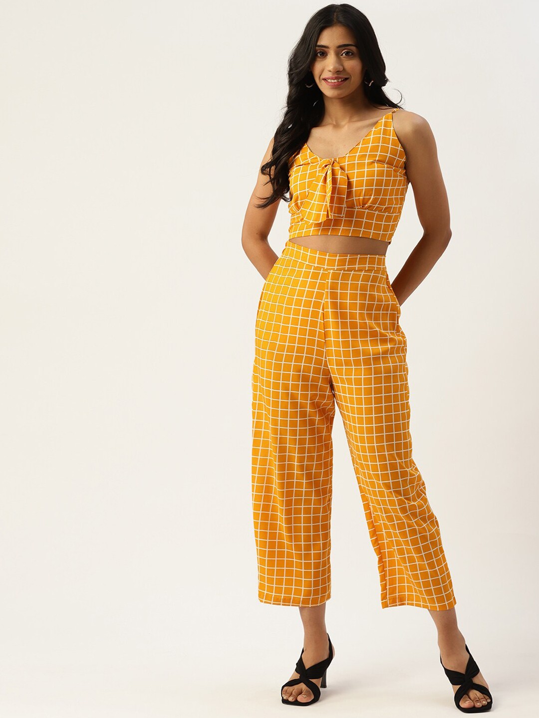 

SIRIKIT Women Checked Sleeveless Co-Ords, Yellow