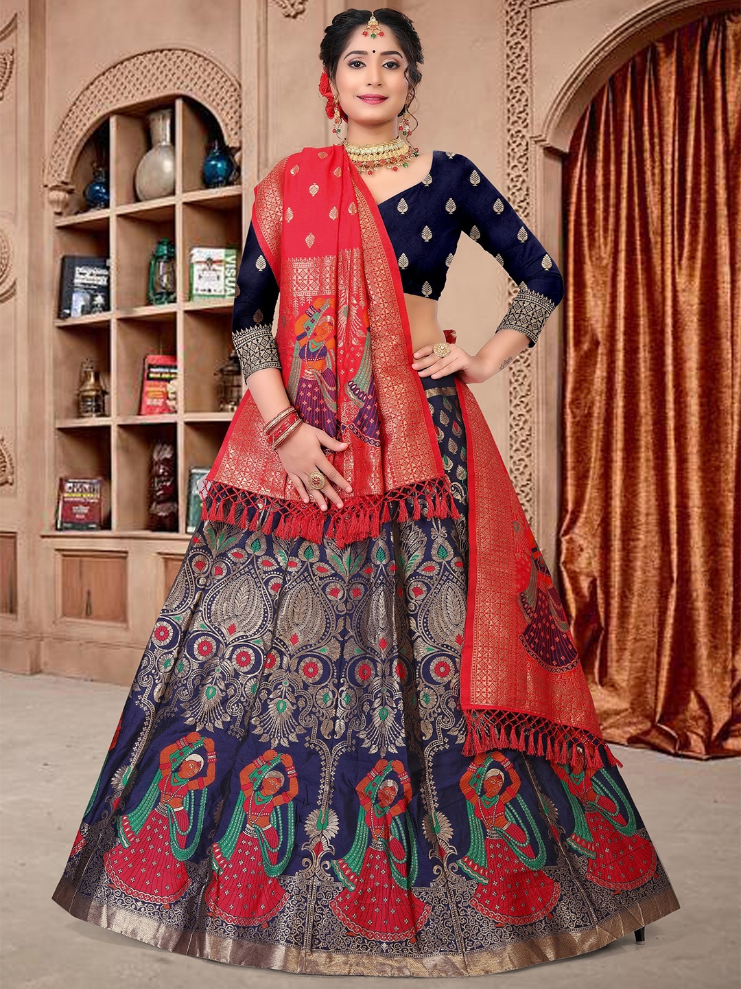 

Warthy Ent Semi-Stitched Lehenga & Unstitched Blouse With Dupatta, Blue
