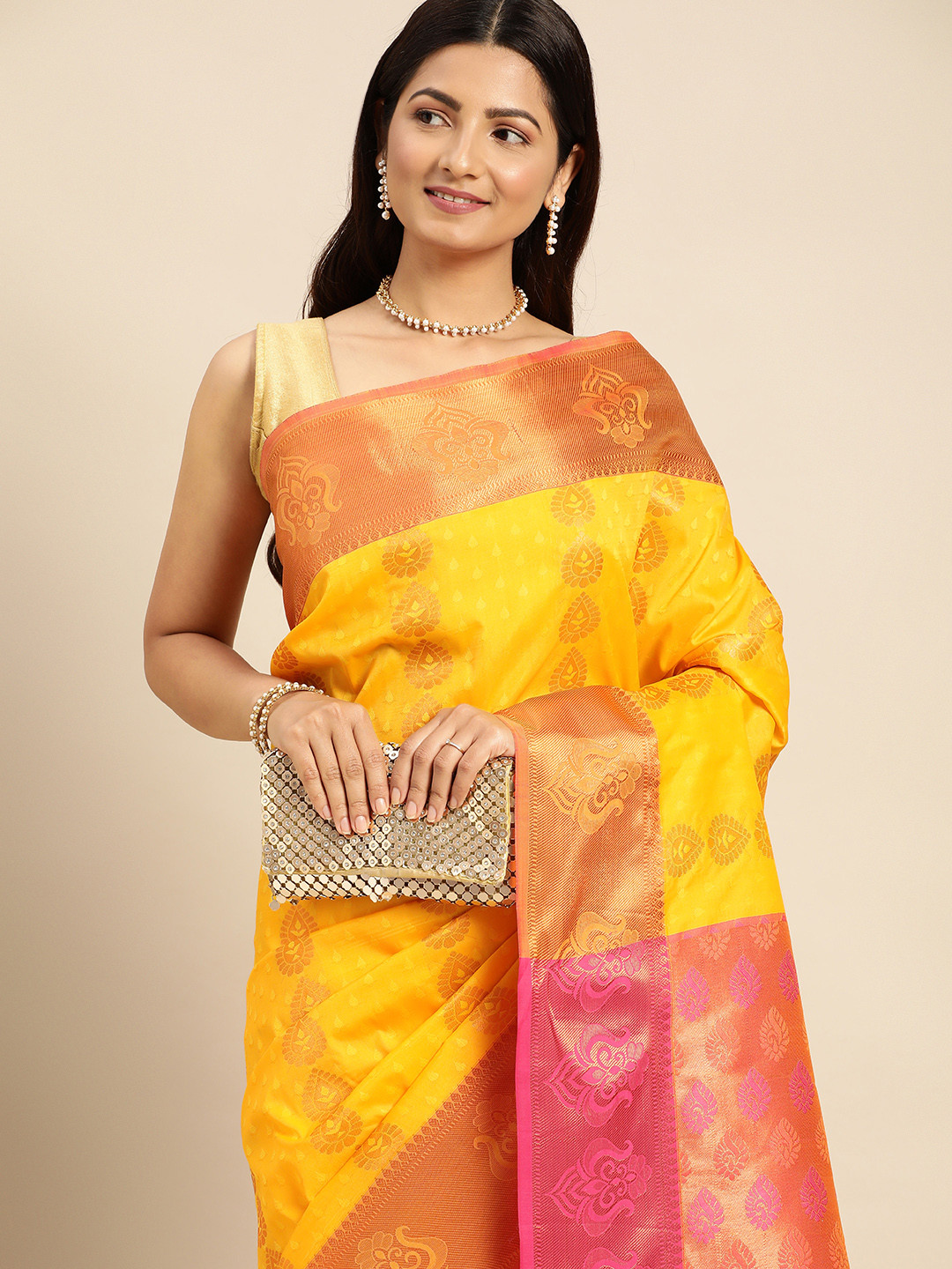 

Pothys Ethnic Motifs Zari Art Silk Saree, Yellow