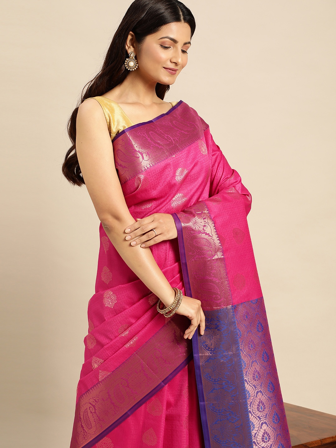 

Pothys Ethnic Motifs Woven Design Art Silk Saree, Pink