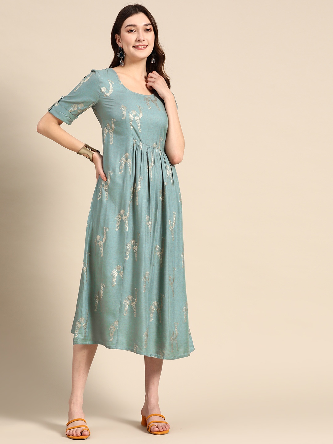 

Sangria Conversational Printed Midi Dress, Sea green
