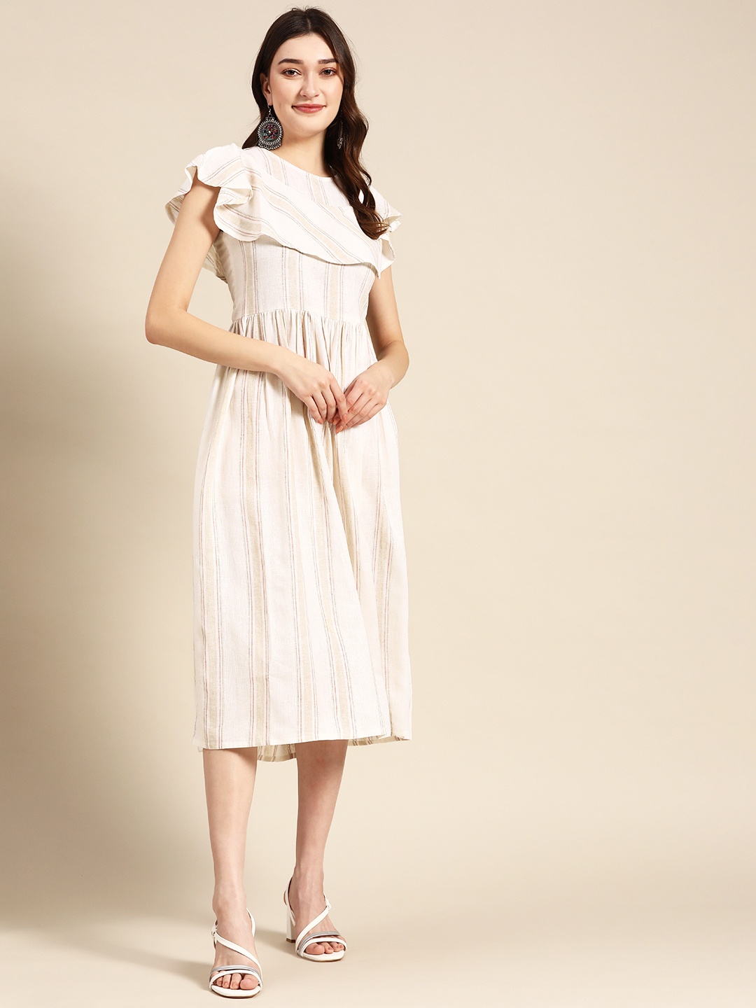 

Sangria Striped Fit & Flare Dress, Yellow