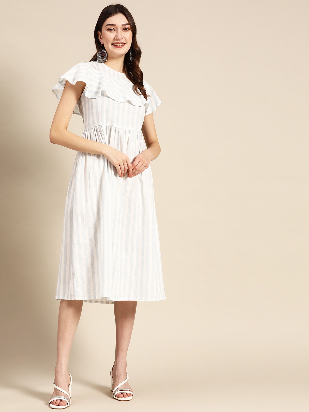

Sangria Striped Fit & Flare Dress, Blue