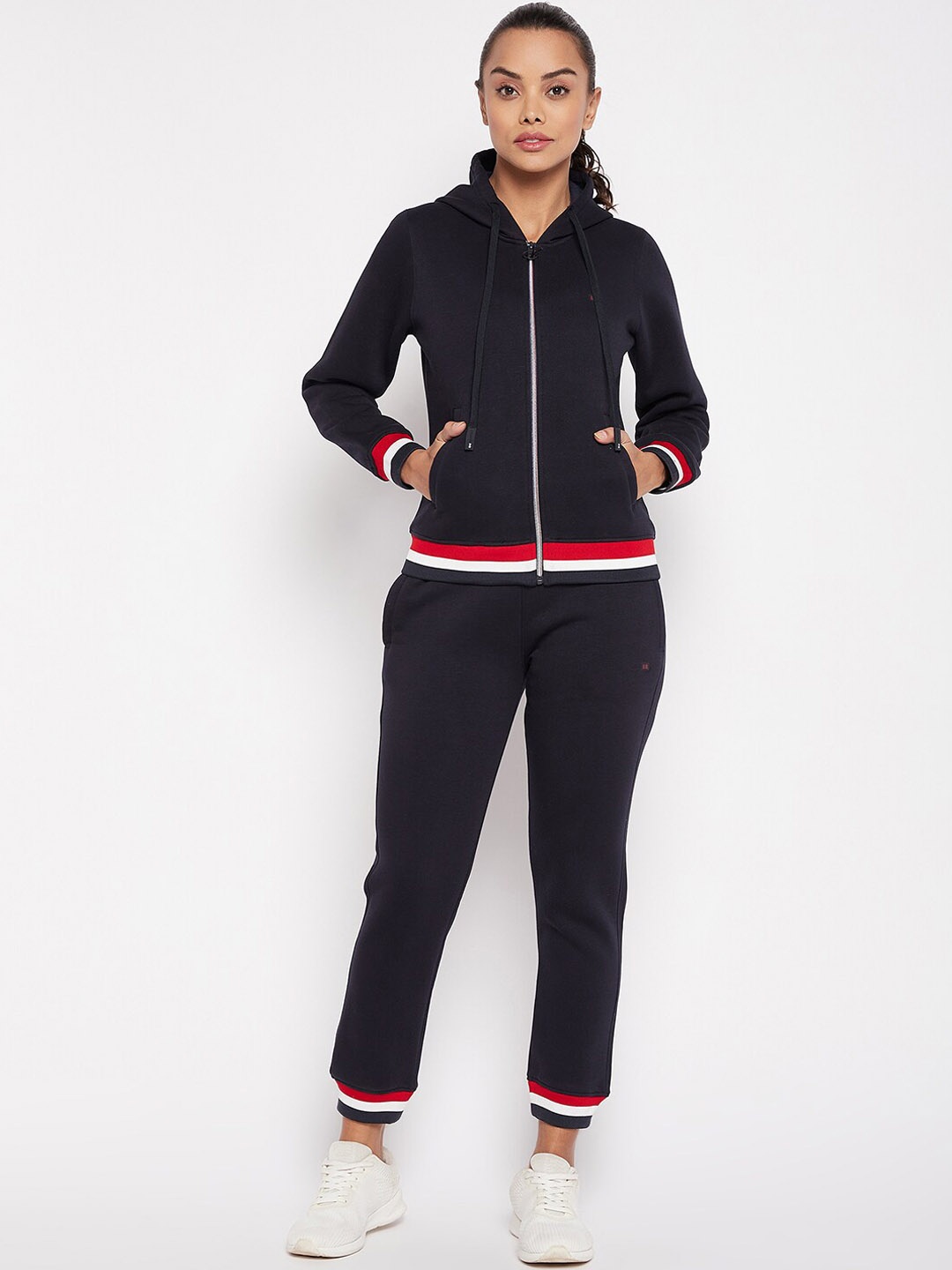 

Okane Women Solid Hooded Tracksuit, Navy blue