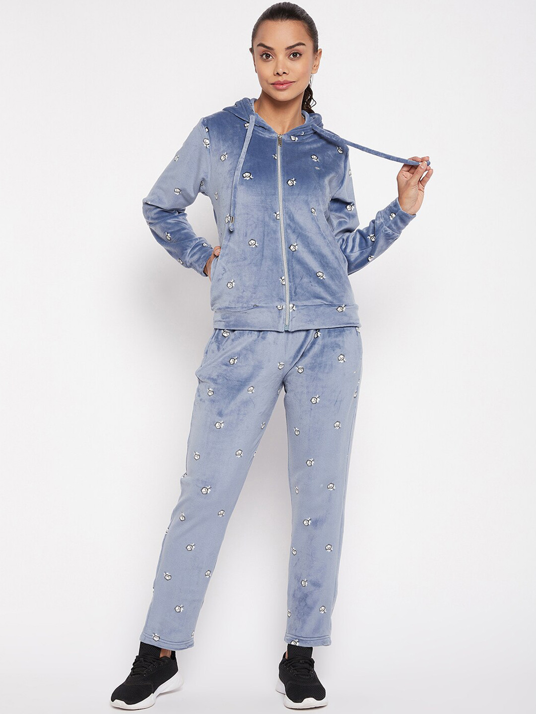 

Okane Women Printed Hooded Tracksuit, Blue