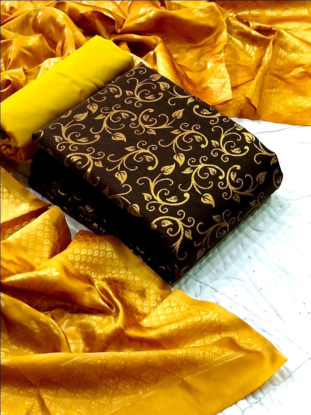 

MORLY Dupion Silk Banarasi Jacquard Unstitched Dress Material, Brown