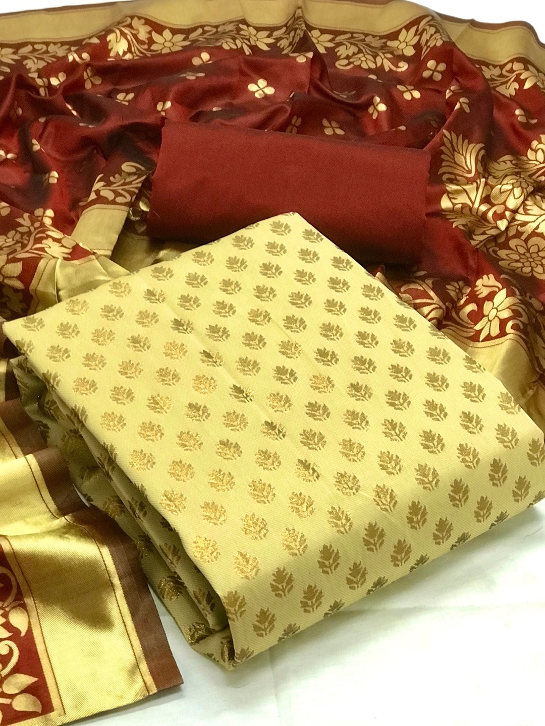 

MORLY Banarasi Jacquard Unstitched Dress Material, Beige